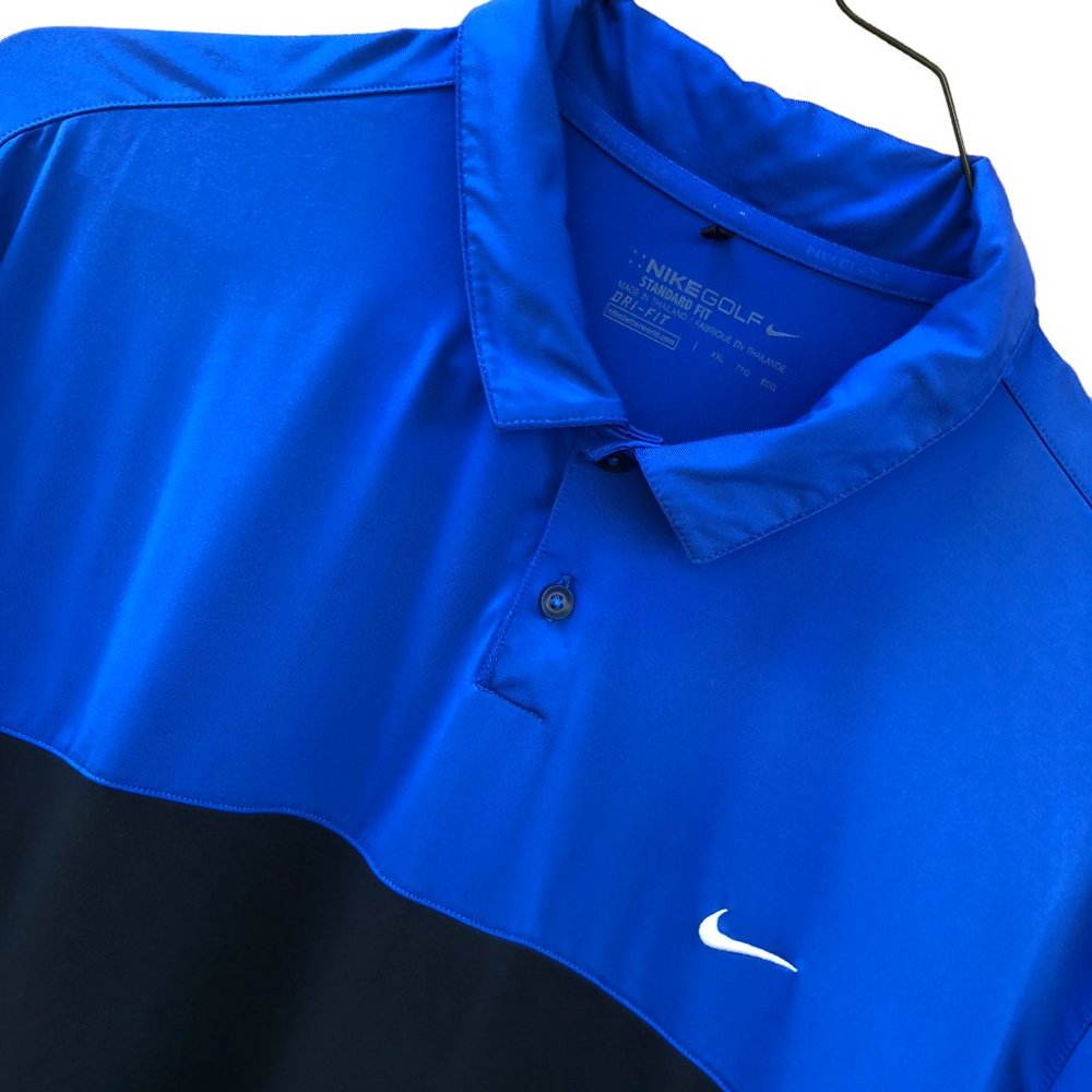 Nike Golf Dri-Fit Golf Polo Royal Blue Black Color Block SZ XXL